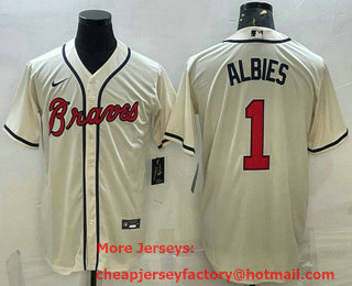 Men's Atlanta Braves #1 Ozzie Albies Cream Stitched MLB Cool Base Nike Jersey