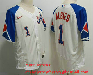 Men's Atlanta Braves #1 Ozzie Albies White 2023 City Connect Flex Base Stitched Baseball Jersey