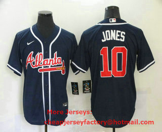 Men's Atlanta Braves #10 Chipper Jones Navy Blue Stitched MLB Cool Base Nike Jersey