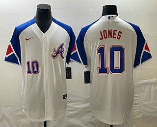 Men's Atlanta Braves #10 Chipper Jones Number White 2023 City Connect Cool Base Stitched Jersey 03