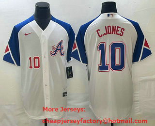 Men's Atlanta Braves #10 Chipper Jones Number White 2023 City Connect Cool Base Stitched Jersey 11