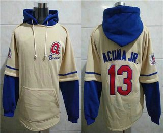 Men's Atlanta Braves #13 Ronald Acuna Jr. Cream Pocket Stitched MLB Hoodie