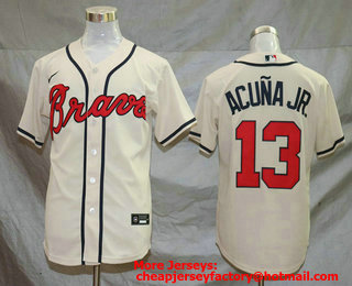 Men's Atlanta Braves #13 Ronald Acuna Jr. Cream Stitched MLB Cool Base Nike Jersey