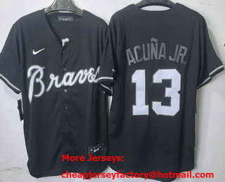 Men's Atlanta Braves #13 Ronald Acuna Jr Black Lights Out Limited Stitched Jersey