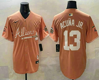 Men's Atlanta Braves #13 Ronald Acuna Jr Cream Cool Base Limited Jersey