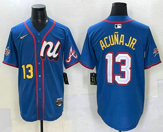 Men's Atlanta Braves #13 Ronald Acuna Jr Number Blue 2025 All Star Limited Stitched Jersey