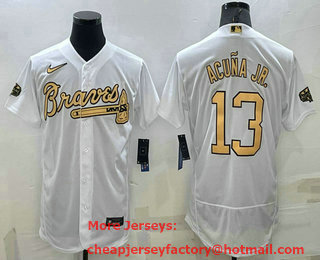 Men's Atlanta Braves #13 Ronald Acuna Jr White 2022 All Star Stitched Flex Base Nike Jersey