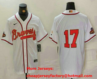 Men's Atlanta Braves #17 Andy Messersmith White Gold World Series Champions Cool Base Stitched Jersey