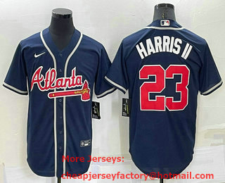 Men's Atlanta Braves #23 Michael Harris II Navy Blue Stitched MLB Cool Base Nike Jersey