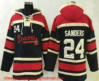 Men's Atlanta Braves #24 Deion Sanders Retired Navy Blue Stitched MLB Baseball Hoodie