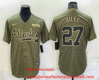 Men's Atlanta Braves #27 Austin Riley 2021 Olive Salute To Service Limited Stitched Jersey