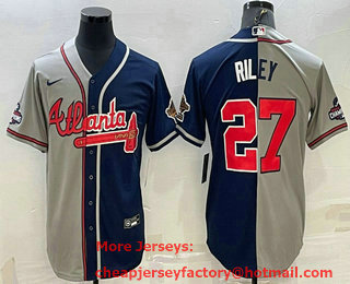 Men's Atlanta Braves #27 Austin Riley Grey Navy Blue Two Tone Stitched Nike Jersey