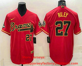 Men's Atlanta Braves #27 Austin Riley Red Gold World Series Champions Program Cool Base Stitched Baseball Jersey