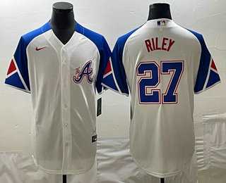 Men's Atlanta Braves #27 Austin Riley White 2023 City Connect Cool Base Stitched Jersey 01