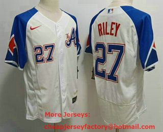 Men's Atlanta Braves #27 Austin Riley White 2023 City Connect Flex Base Stitched Baseball Jersey