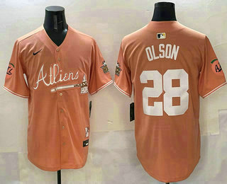 Men's Atlanta Braves #28 Matt Olson Cream Cool Base Limited Jersey