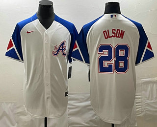 Men's Atlanta Braves #28 Matt Olson Number 2023 City Connect Cool Base Stitched Jersey 01