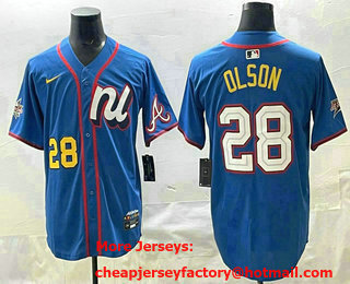 Men's Atlanta Braves #28 Matt Olson Number Blue 2025 All Star Limited Stitched Jersey