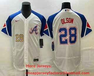 Men's Atlanta Braves #28 Matt Olson Number White 2023 City Connect Flex Base Stitched Jersey 02