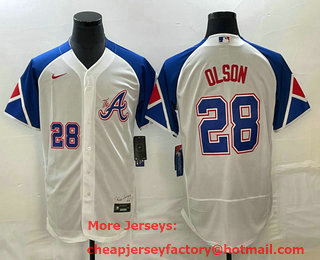 Men's Atlanta Braves #28 Matt Olson Number White 2023 City Connect Flex Base Stitched Jersey 03