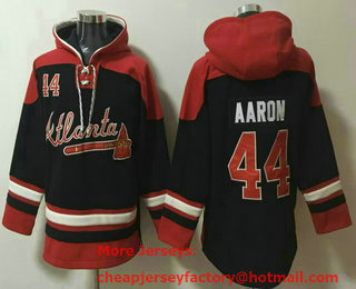 Men's Atlanta Braves #44 Hank Aaron Black Ageless Must Have Lace Up Pullover Hoodie