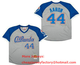 Men's Atlanta Braves #44 Hank Aaron Gray Blue Throwback Jersey