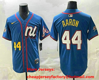 Men's Atlanta Braves #44 Hank Aaron Number Blue 2025 All Star Limited Stitched Jersey