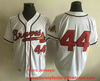 Men's Atlanta Braves #44 Hank Aaron White Throwback Jersey