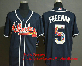 Men's Atlanta Braves #5 Freddie Freeman Navy Blue Team Logo Stitched MLB Cool Base Nike Jersey