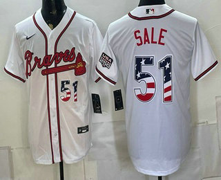 Men's Atlanta Braves #51 Chris Sale White USA 250 Fourth of July Home Stadium Stitched Jersey