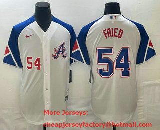 Men's Atlanta Braves #54 Max Fried Number White 2023 City Connect Cool Base Stitched Jersey 01