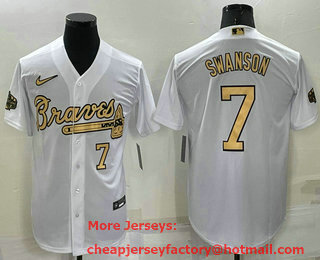 Men's Atlanta Braves #7 Dansby Swanson Number White 2022 All Star Stitched Cool Base Nike Jersey