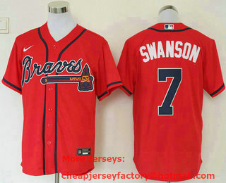 Men's Atlanta Braves #7 Dansby Swanson Red Stitched MLB Cool Base Nike Jersey