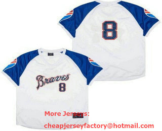 Men's Atlanta Braves #8 Javier Lopez White Blue Throwback Jersey