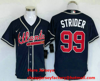 Men's Atlanta Braves #99 Spencer Strider Navy Blue Cool Base Stitched Baseball Jersey