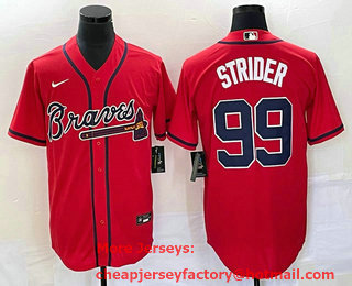 Men's Atlanta Braves #99 Spencer Strider Red Cool Base Stitched Baseball Jersey