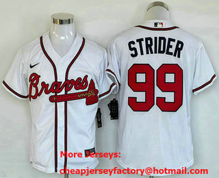 Men's Atlanta Braves #99 Spencer Strider White Cool Base Stitched Baseball Jersey