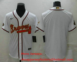 Men's Atlanta Braves Blank 2022 White Gold World Series Champions Program Cool Base Stitched Baseball Jersey