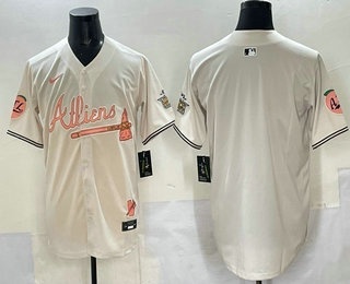 Men's Atlanta Braves Blank Cream 2024 Atliens Peach With Outkast Patch Vapor Limited Stitched Jersey
