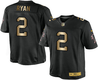 Men's Atlanta Falcons #2 Matt Ryan Black With Gold Stitched NFL Nike Elite Jersey