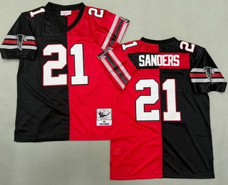 Men's Atlanta Falcons #21 Deion Sanders Red White Split 1989 Throwback Jersey