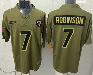 Men's Atlanta Falcons #7 Bijan Robinson Olive 2025 FUSE Salute to Service Limited Jersey