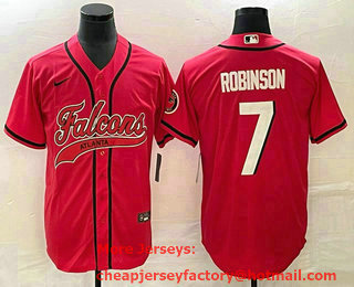 Men's Atlanta Falcons #7 Bijan Robinson Red With Patch Cool Base Stitched Baseball Jersey