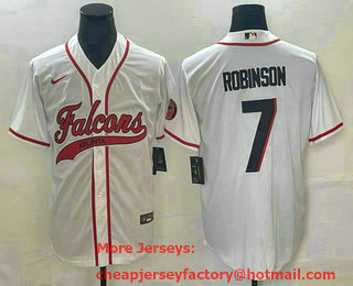 Men's Atlanta Falcons #7 Bijan Robinson White With Patch Cool Base Stitched Baseball Jersey