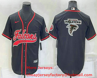 Men's Atlanta Falcons Black Team Big Logo With Patch Cool Base Stitched Baseball Jersey
