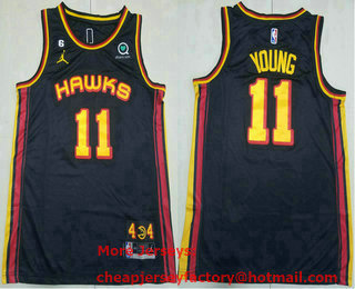 Men's Atlanta Hawks #11 Trae Young 2023 Black With 6 Patch Stitched Jersey With Sponsor