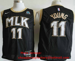 Men's Atlanta Hawks #11 Trae Young NEW Black 2021 City Edition NBA Swingman Jersey With The Sponsor Logo