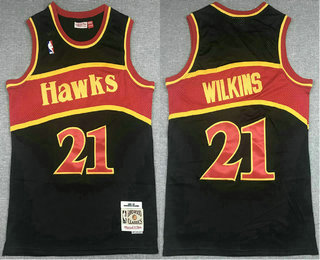 Men's Atlanta Hawks #21 Dominique Wilkins Black Hardwood Classics Soul Swingman Throwback Jersey