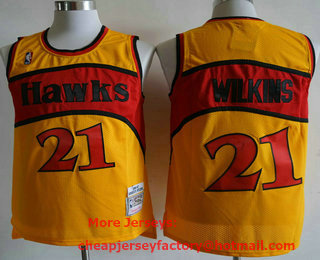 Men's Atlanta Hawks #21 Dominique Wilkins Gold Hardwood Classics Soul Swingman Throwback Jersey