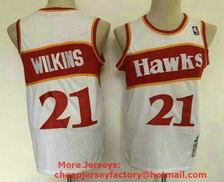 Men's Atlanta Hawks #21 Dominique Wilkins White Hardwood Classics Soul Swingman Throwback Jersey